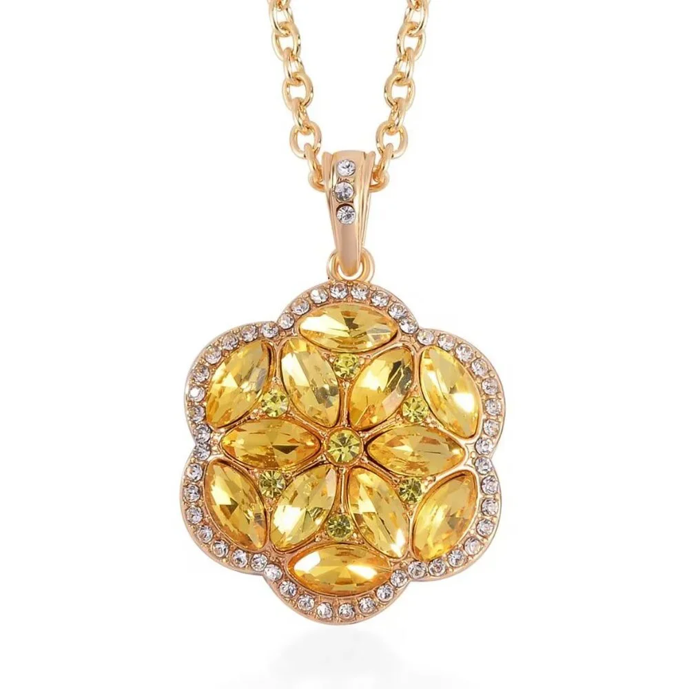 Yellow & White Austrian Crystal Floral Bracelet, Earrings, Ring and Necklace Set